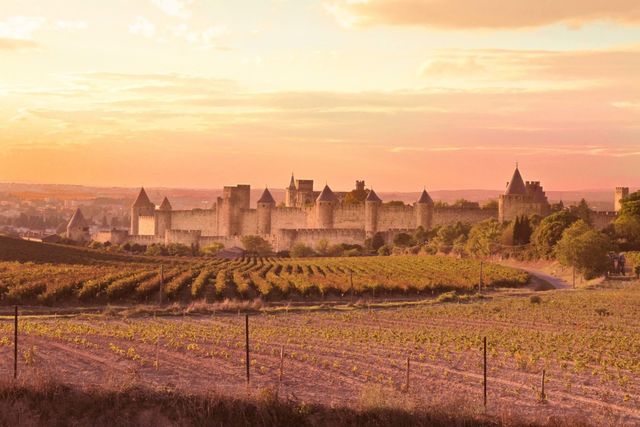 Early morning over medieval city Carcassonne in southern France 