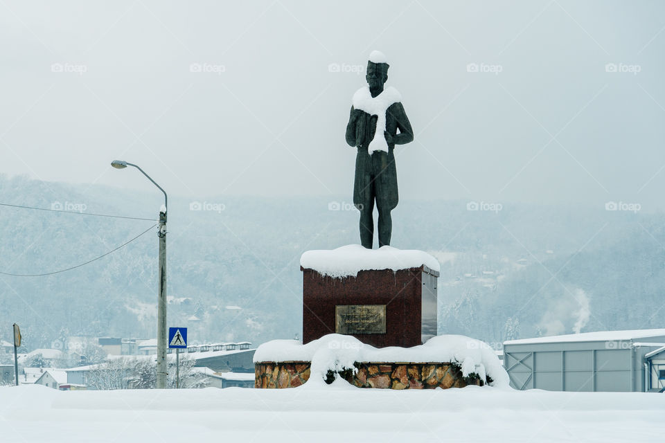 Trumpet ornament covered in snow in Guca Serbia