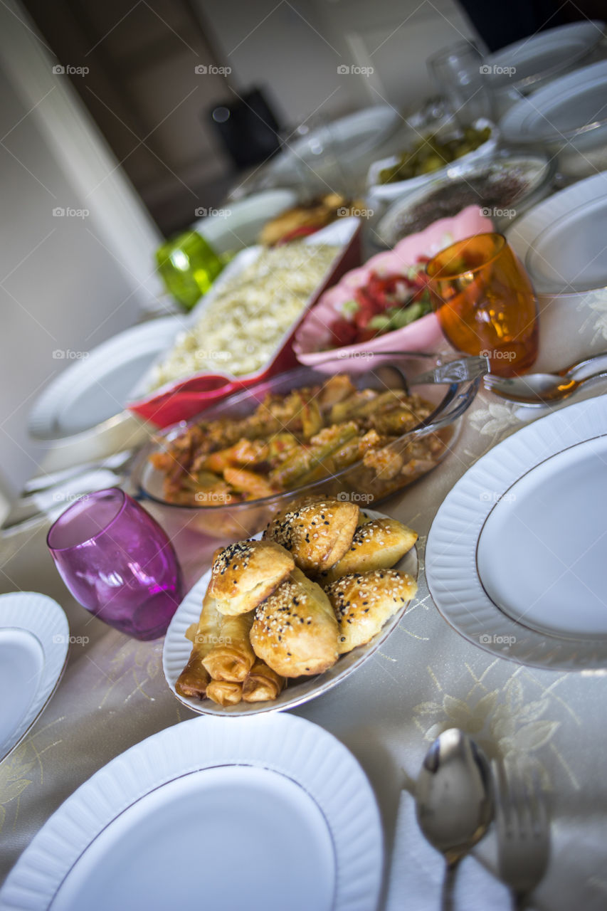 a variety of dishes, feast on the table 