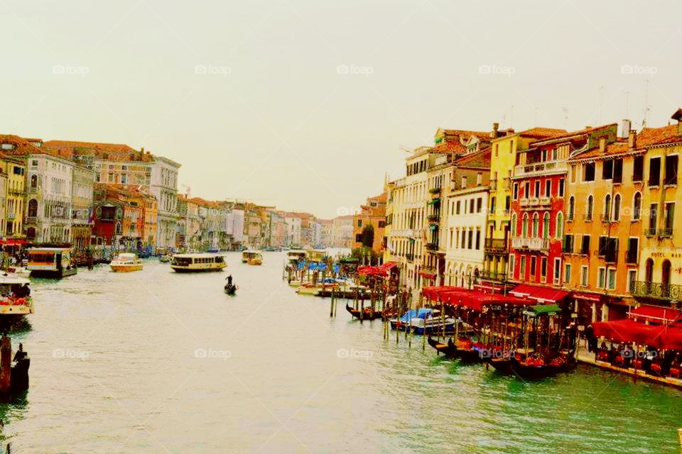 Gondolas, Boats, Rivers and Buildings in Venice, Italy