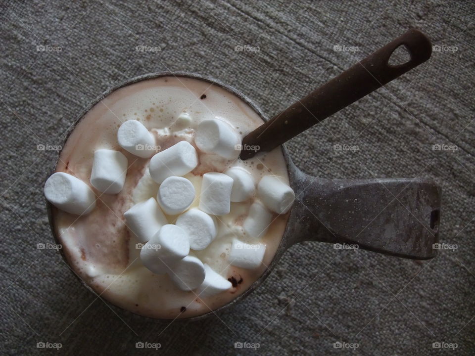 High angle view of coffee with marshmallow