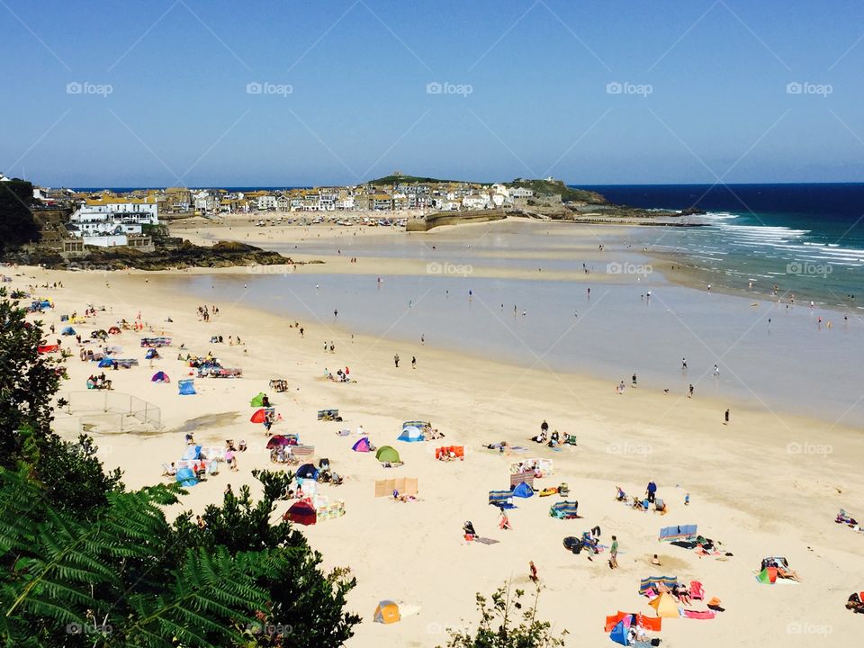 View of Porthminster Beach. Taken during the walk between Carbis Bay and St Ives in Cornwall