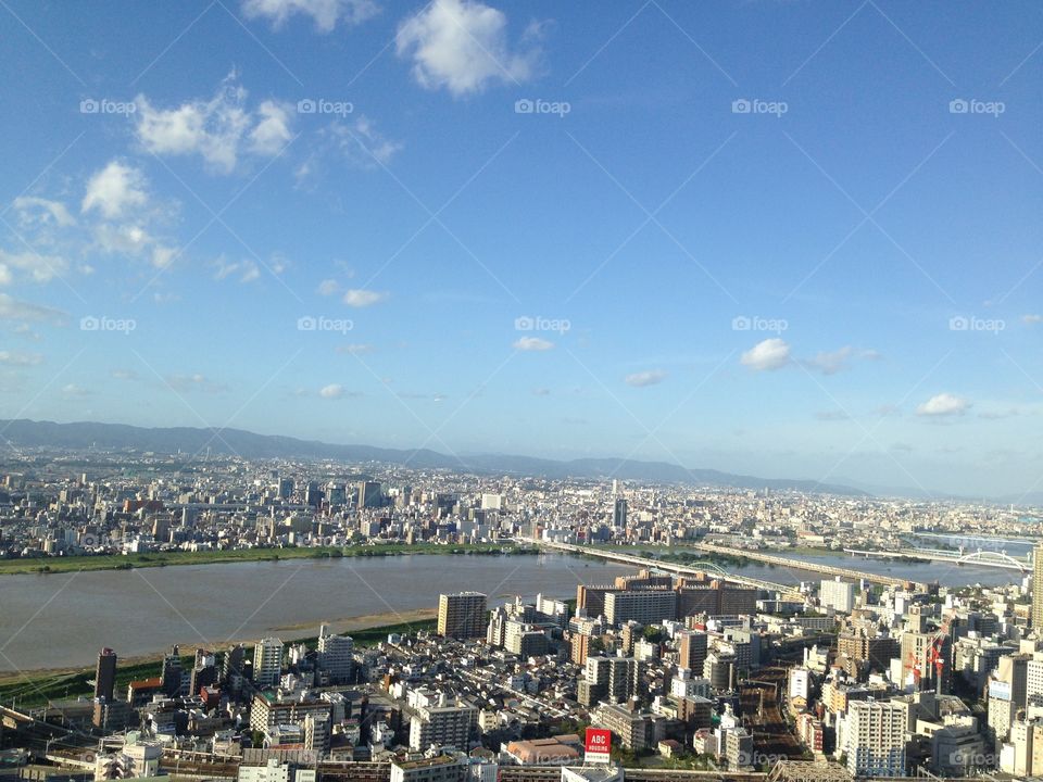 Above it all. Osaka city seen from Osaka Sky Building observation deck. 