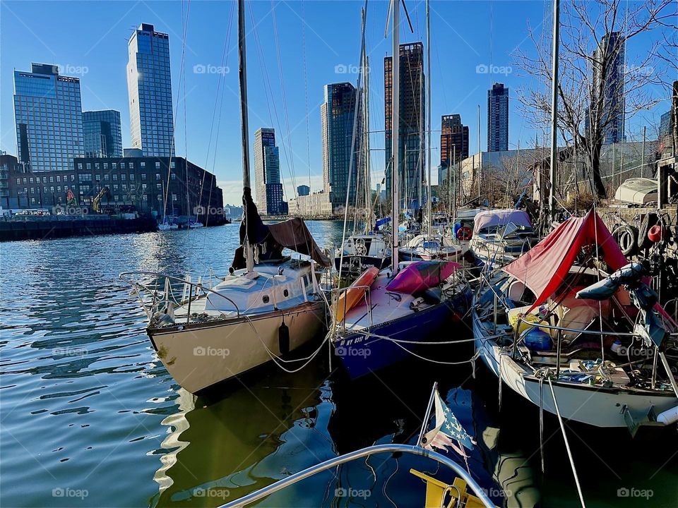 This is “Newtown Creek” by the “Pulaski Bridge” in LIC, Queens with its many boats seen from aboard one of them, the “Salvation”, a “28 ft 1969 Luhrs” cabin cruiser that I and my partner “Timothy Trespas” call home. 2023. Hypnotic Productions