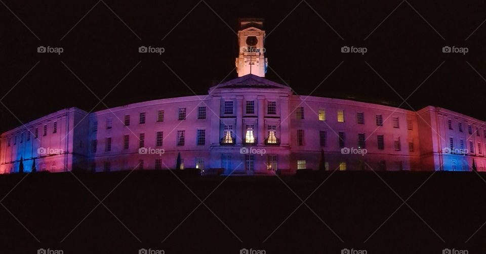 University of Nottingham Trent Building. The iconic University of Nottingham Trent building Illuminated in pink and blue
