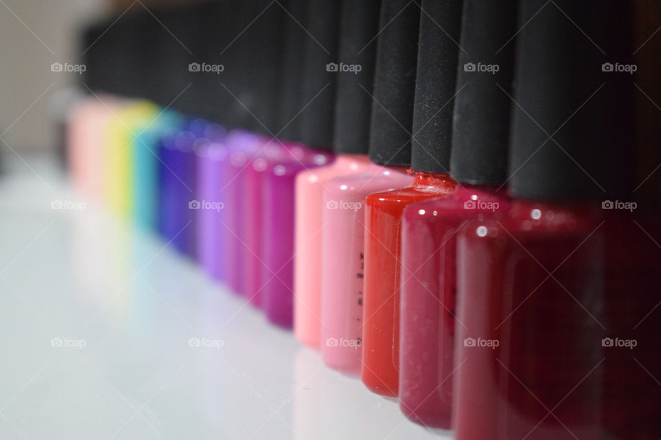 Colorful bottles of nail polish