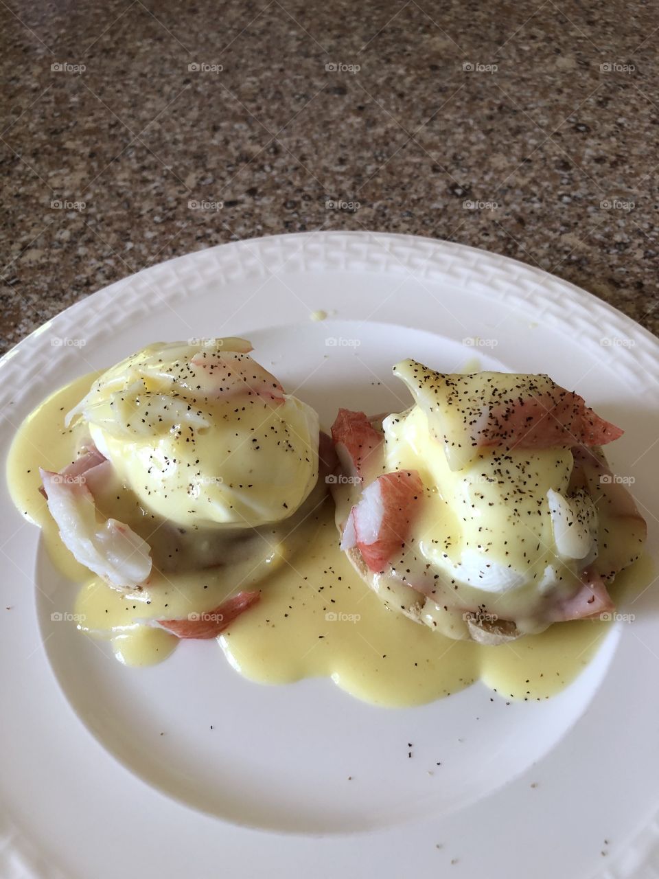 Delicious eggs Benedict ready to be served.