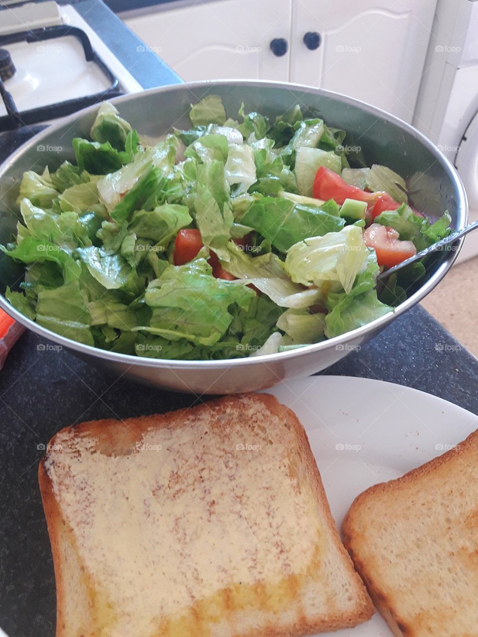 delicious salad and toast