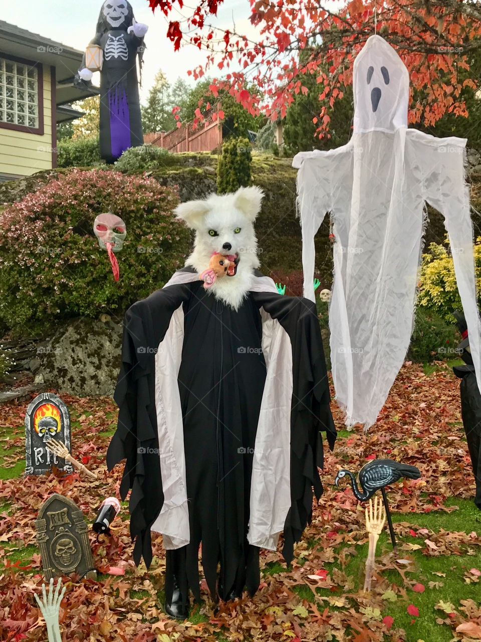 Graveyard scene with werewolf costume 