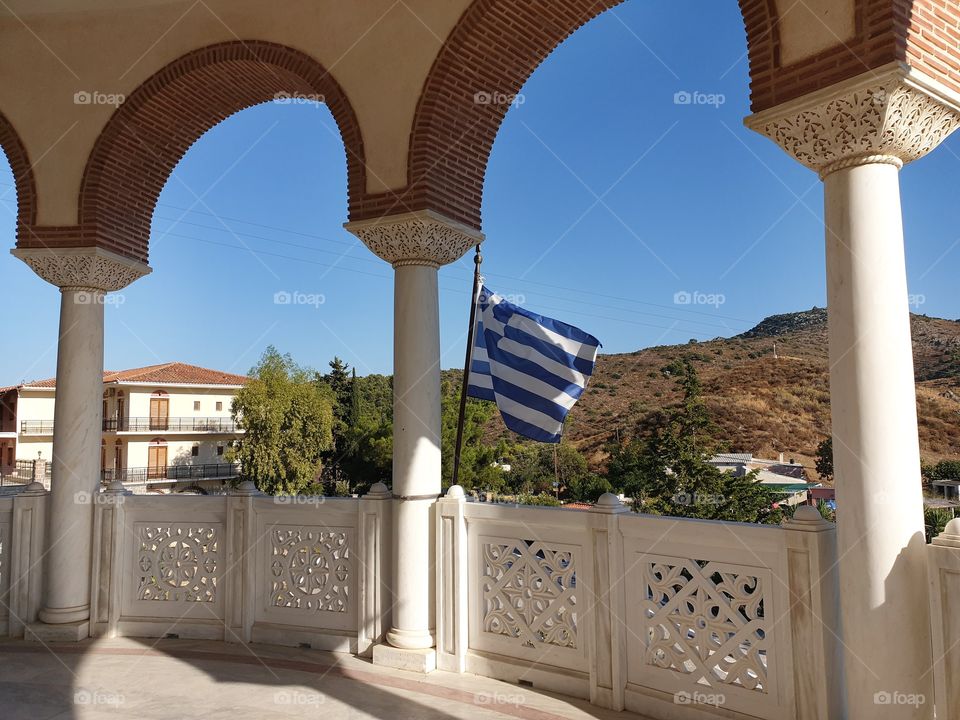 Architecture detail, Monastery of San Nectarios in Aegina, Greece