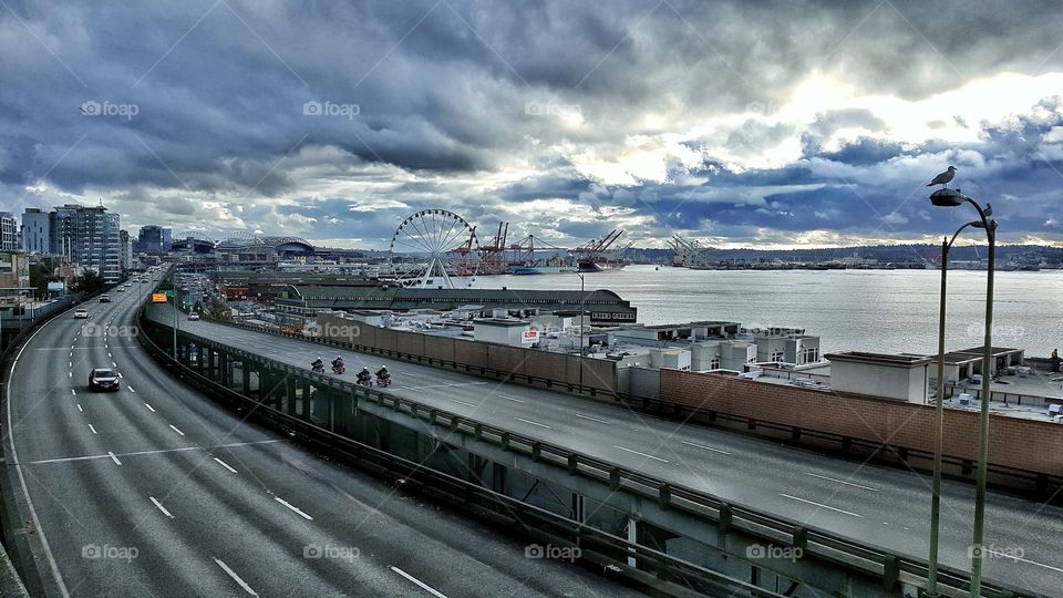 Overpass and Port in Seattle Washington