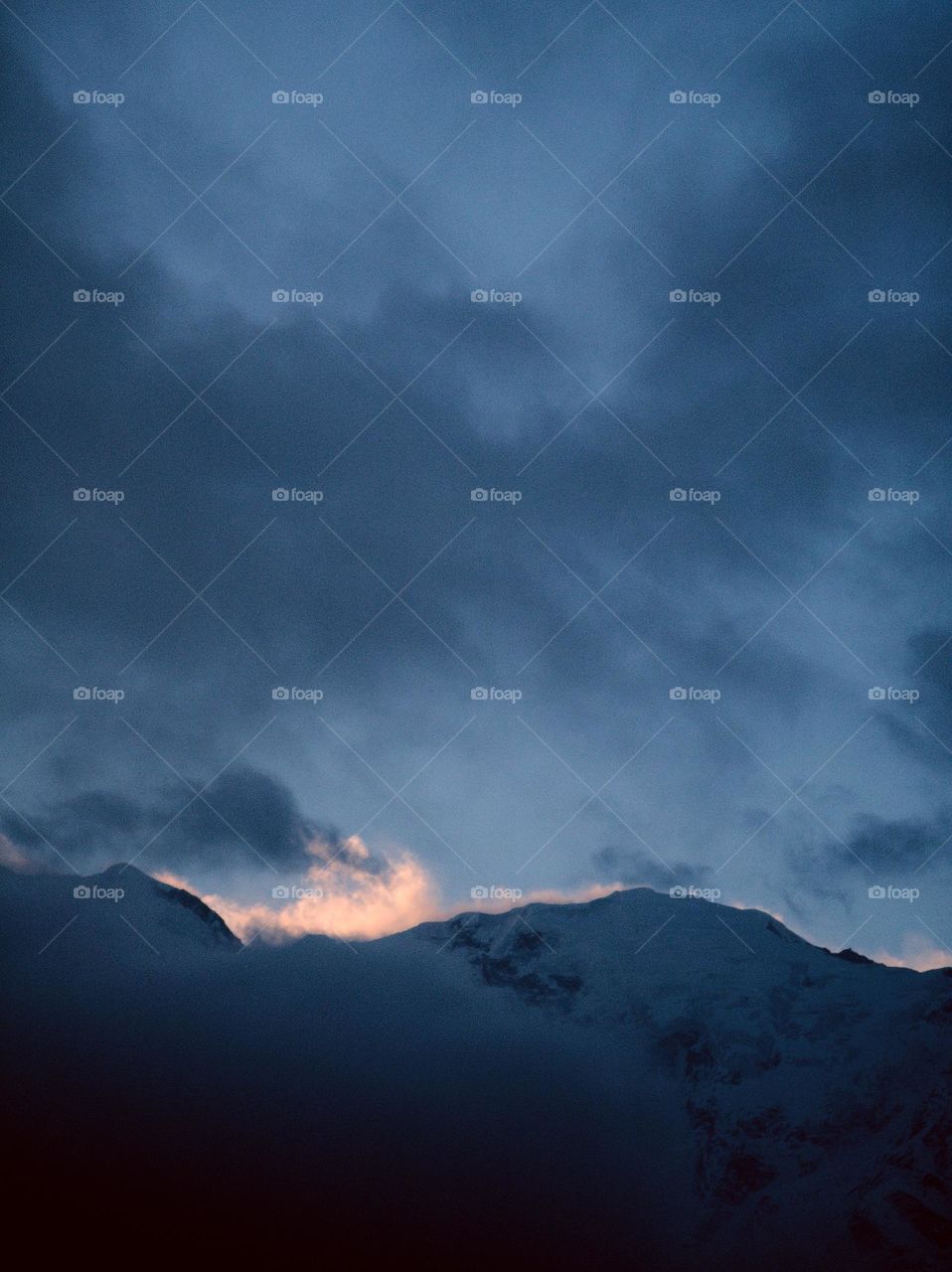 sunrise mountain view after snowfall