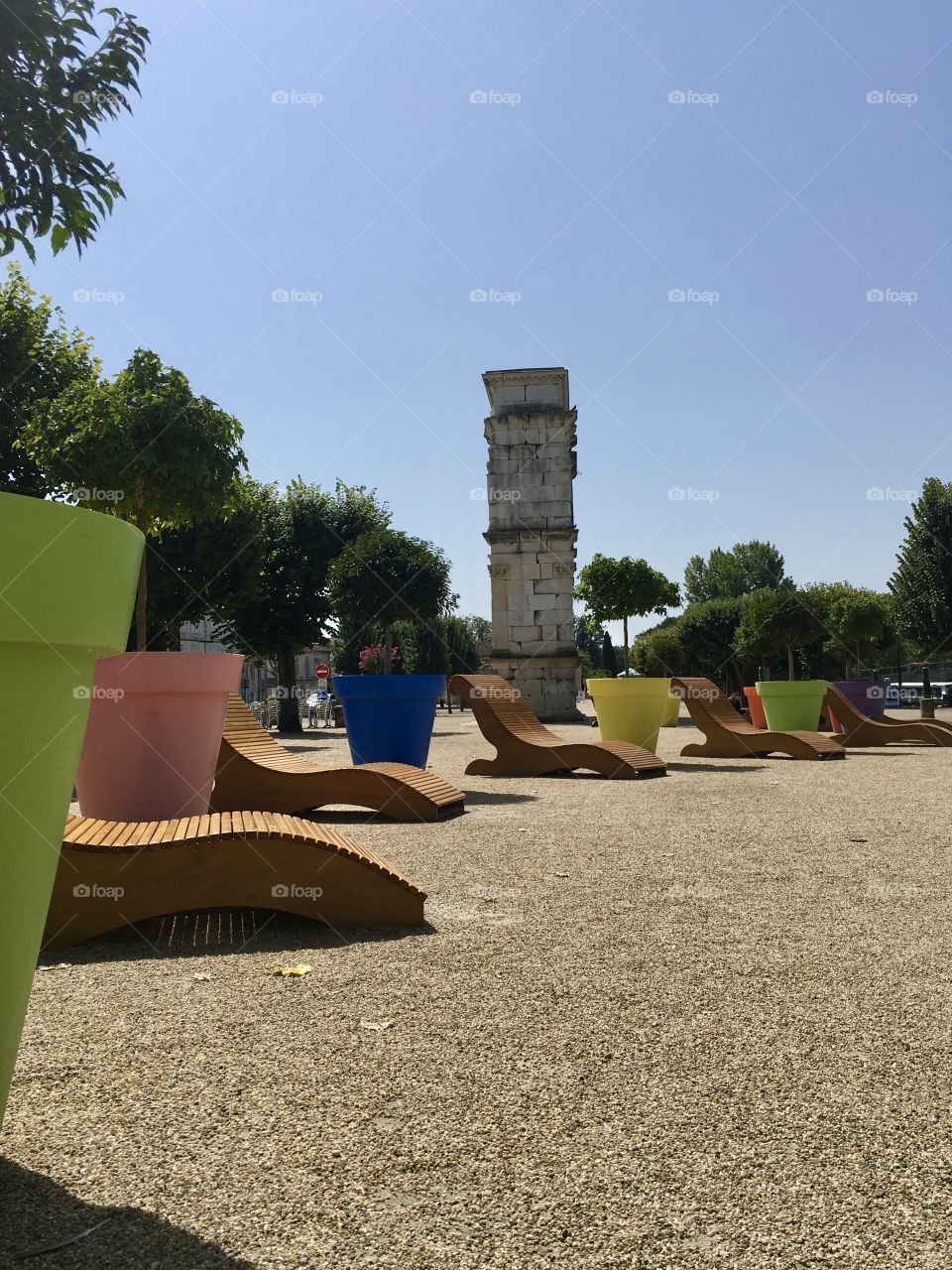 Relaxing chairs outside in the city