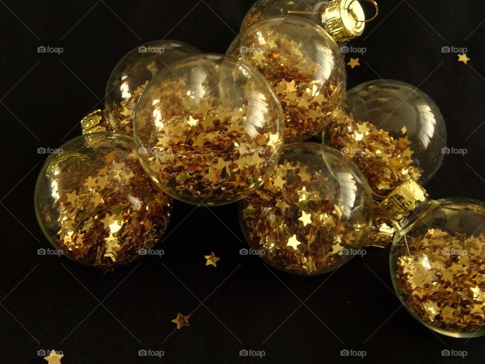 Christmas balls with golden stars