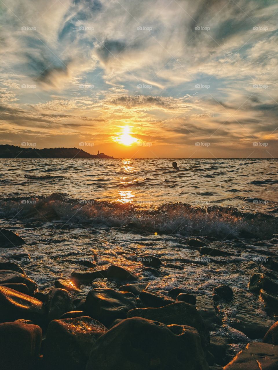 Wonderful sunset on the Adriatic Sea in Slovenia.