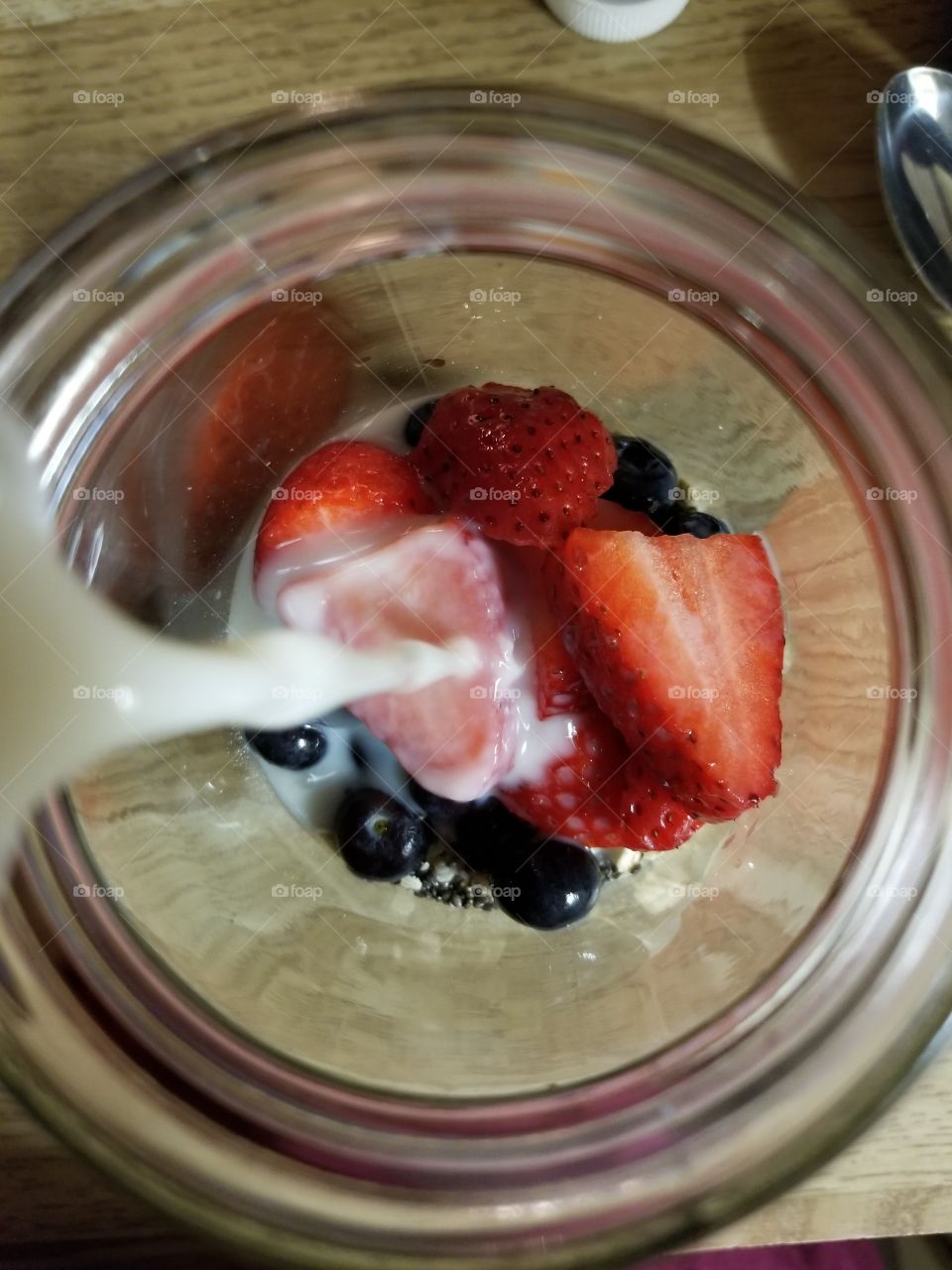Overnight oats at its yummiest. Berries and oats with chia seeds and almond milk.