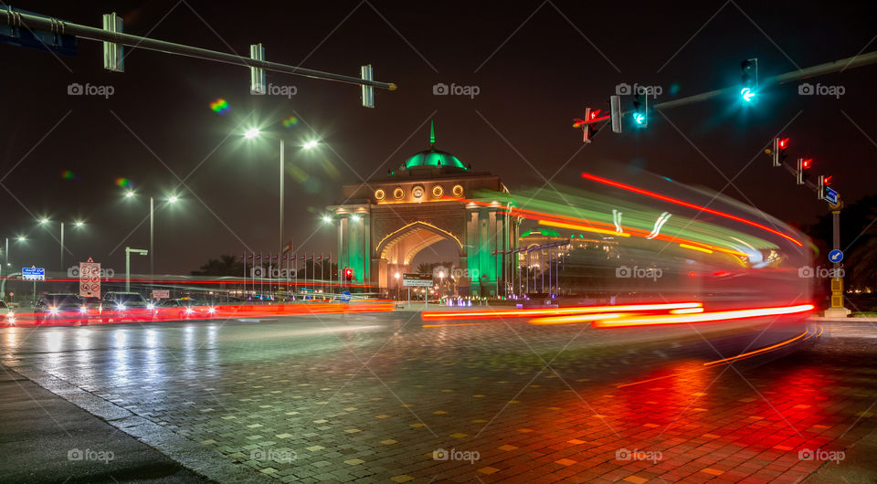 Abu Dhabi at night, light trails