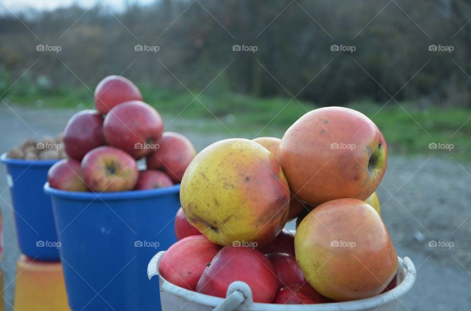 organic apples to sell on a national road, Romania