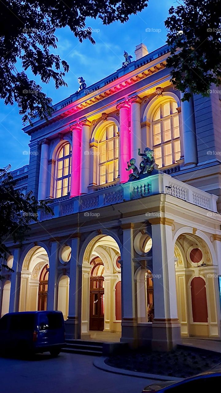 Beautifully lit building in Odessa