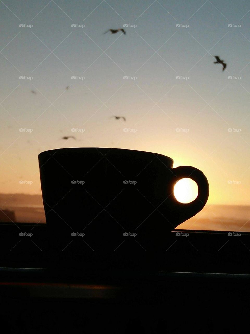 Beautiful cup and view to sunset.