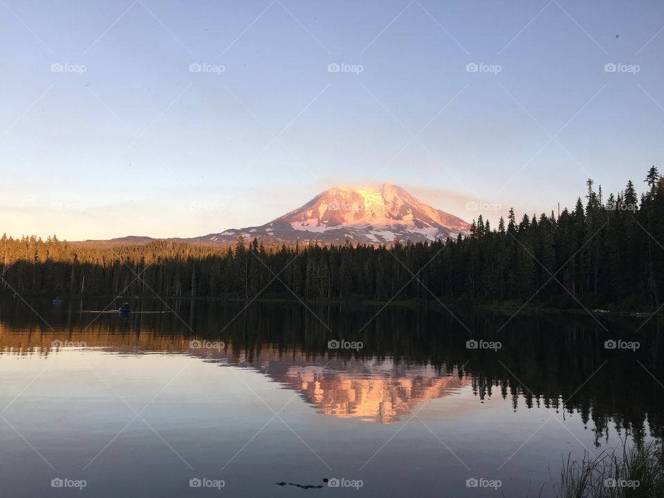 Snowy mountain during sunset