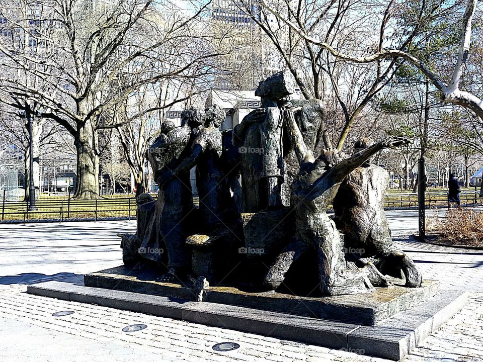 Park, Tree, Statue, Winter, Sculpture