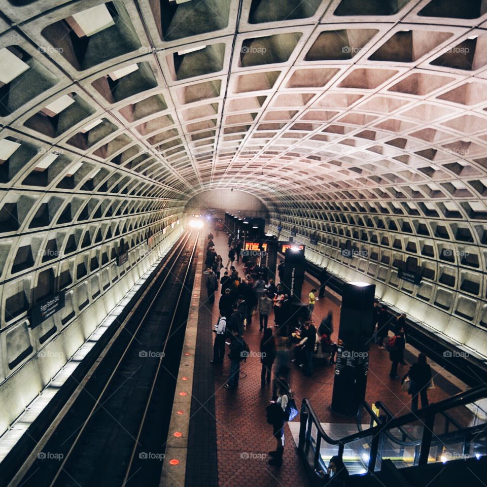 Commuters waiting for the Metro train in Washington DC