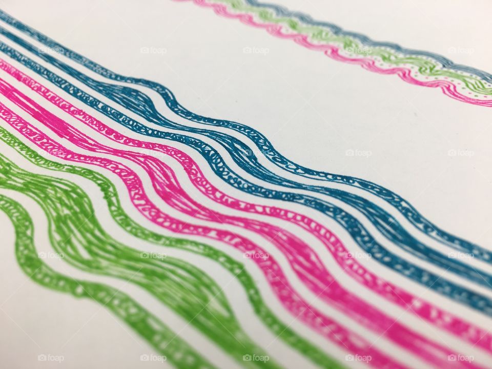 Wavey Pen Doodle Drawing Pattern (Blue, Pink, Green)