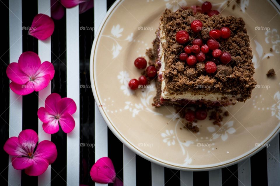 chocolate cake . chocolate cake with cowberry