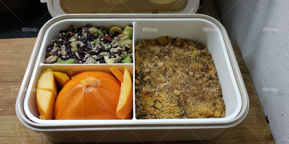 lunch for job. salad, persimon and gratin