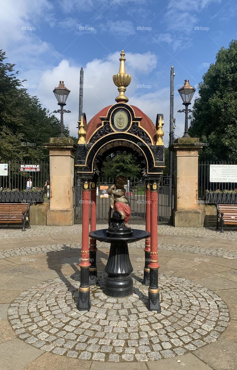 Sculpture in front of the park entrance