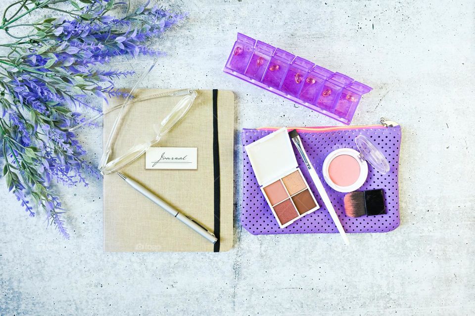 Travel, essentials, carry-on, items for air, travel, medication, cosmetics, writing book