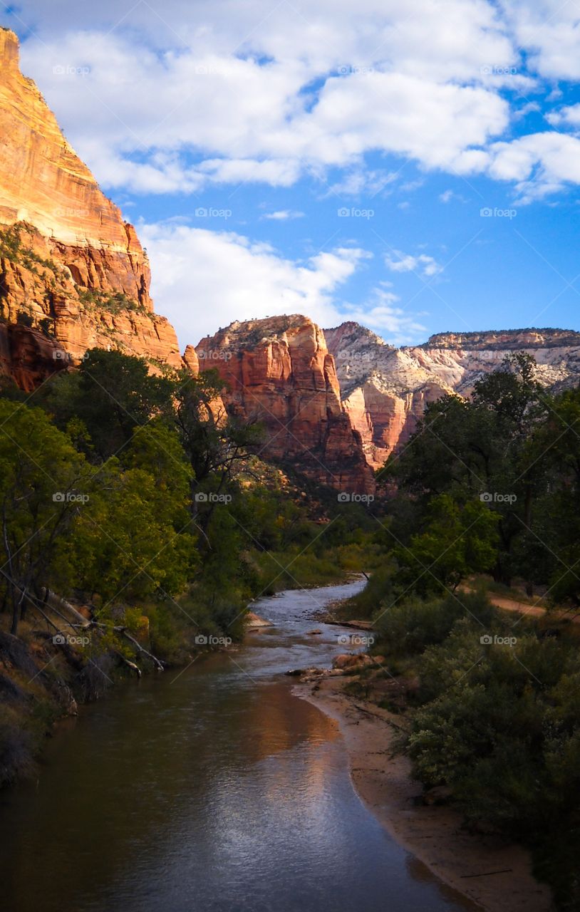 Zion. Zion and the Virgin River in morning light