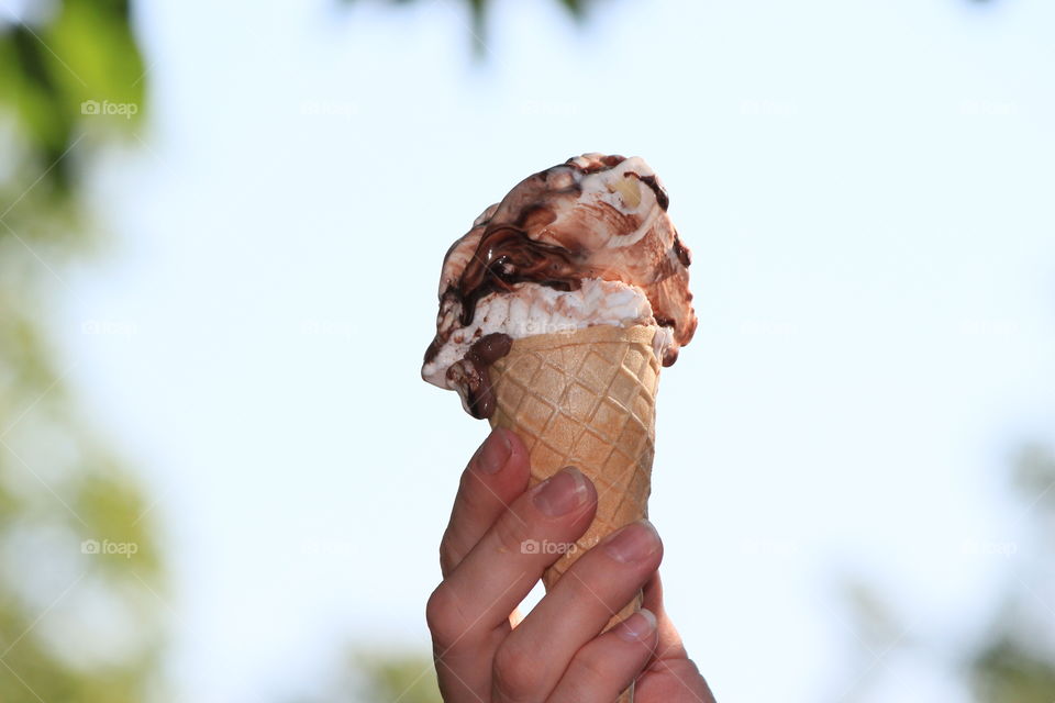 Ice on sky. Ice cream with thesky as background