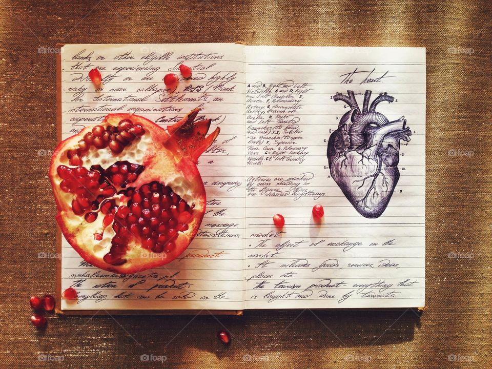 Pomegranate and heart. Just a pomegranate on my notebook 