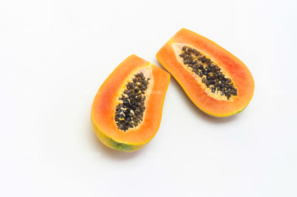 Papaya isolated on white background with copy space 