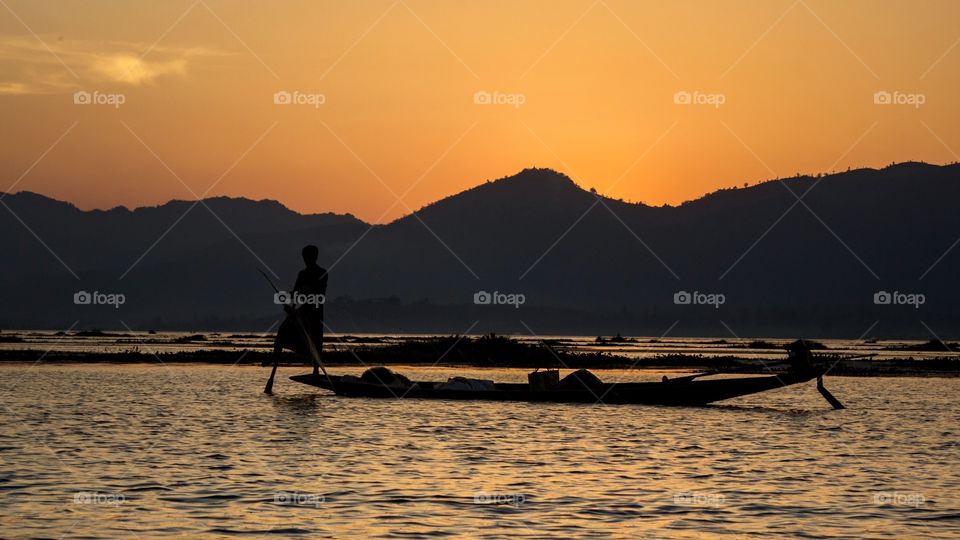 Sunset on Inle lake, Myanmar.
