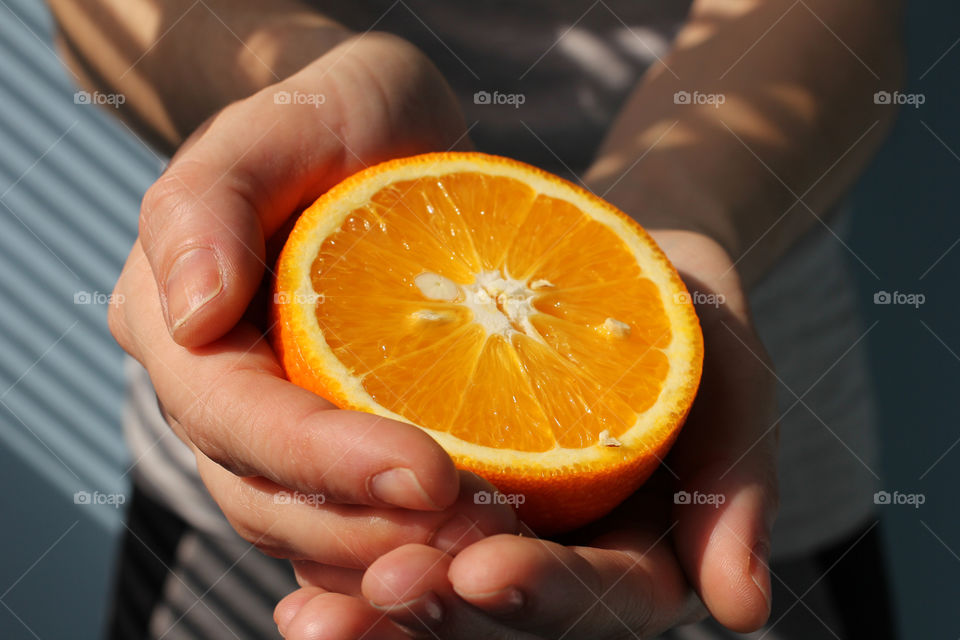 Orange, fruit, hands, Orange in hands, food, still life, abstraction