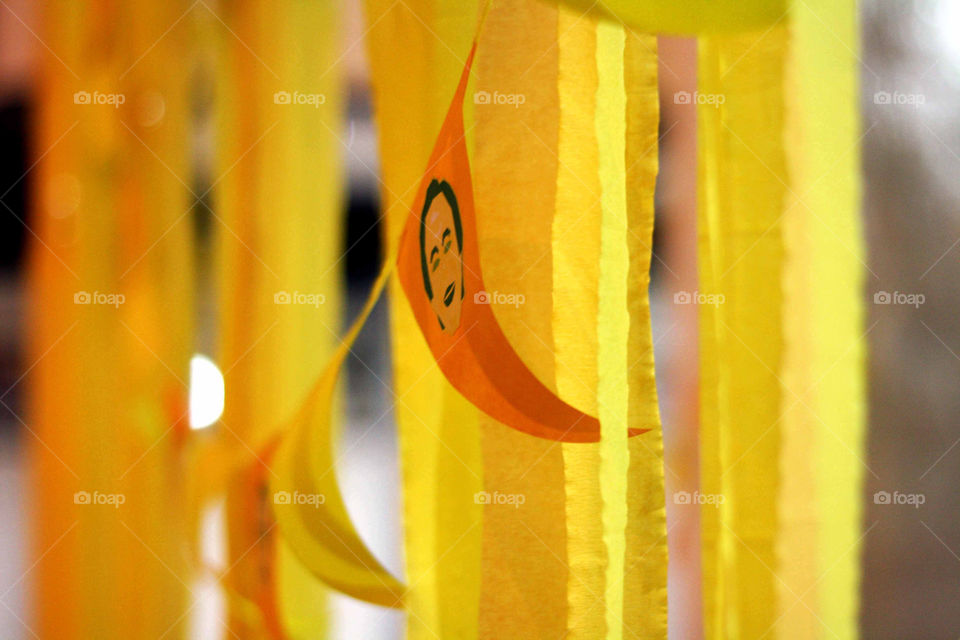 Yellow themed party, flaglet, bunting, caricature