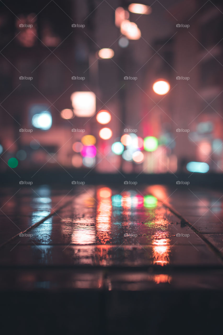 Reflective street and bokeh background
