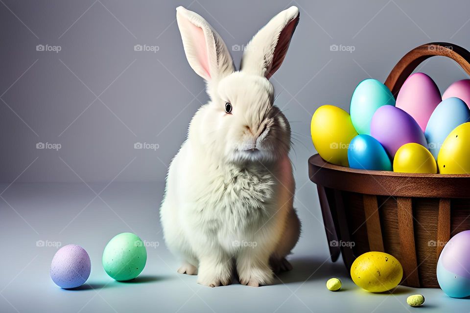 Easter, Easter feast, Easter eggs, colored eggs, Spring, Egg, white rabbit