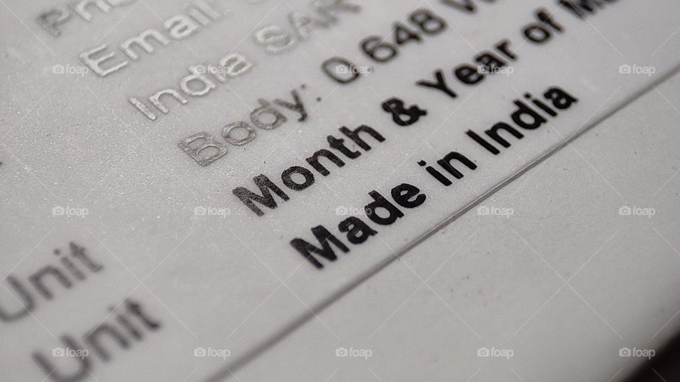 Made in India label on a mobile cover