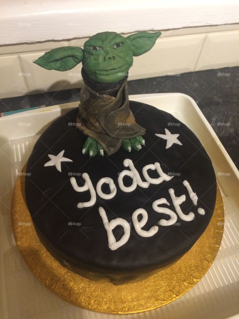 Homemade Yoda best birthday cake Yoda icing model