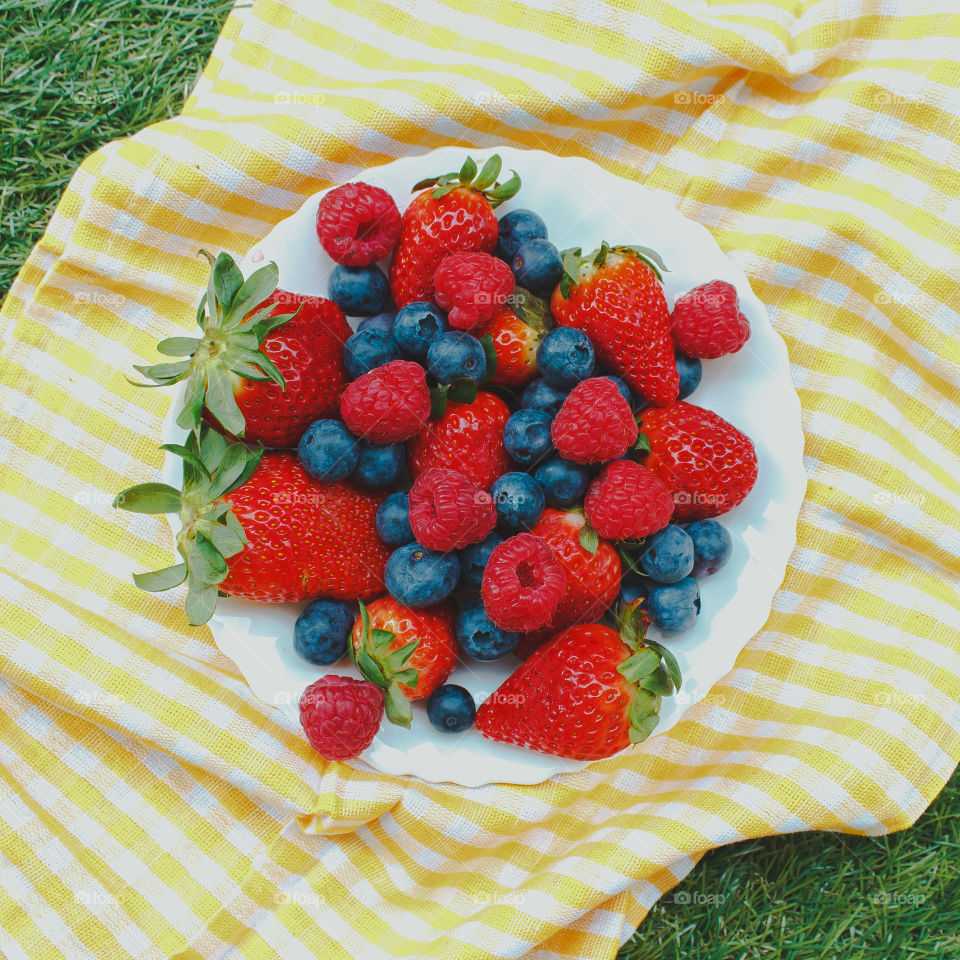 Variety of berries in the plate