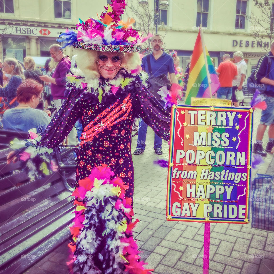 Miss Popcorn at Hastings Pride celebration - August 2016