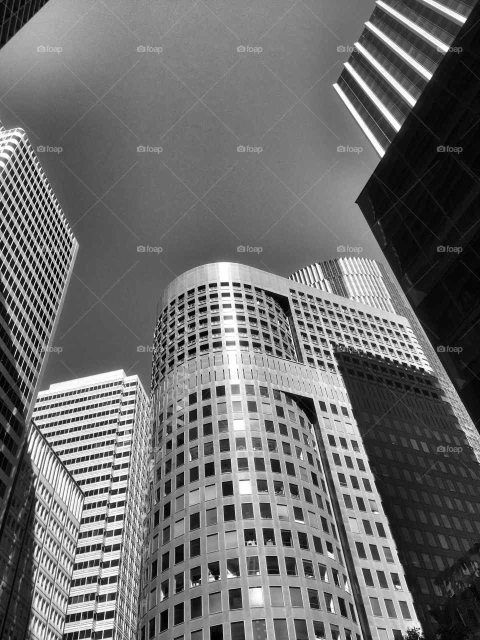 SF cityscape . Highrise financial district black and white