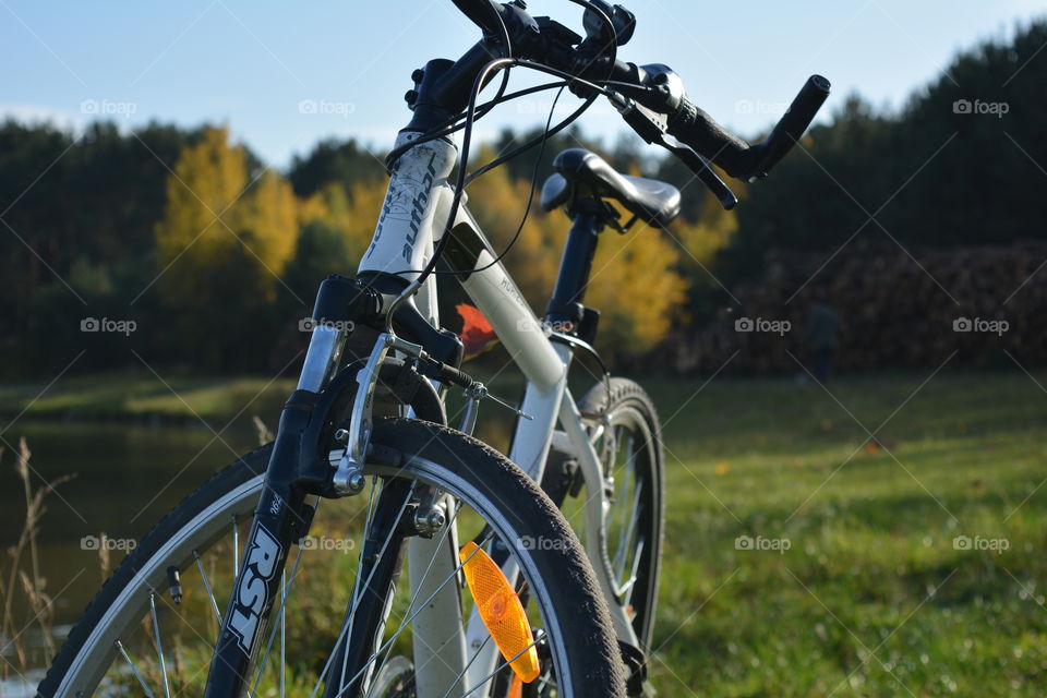 bike on a lake shore beautiful autumn landscape