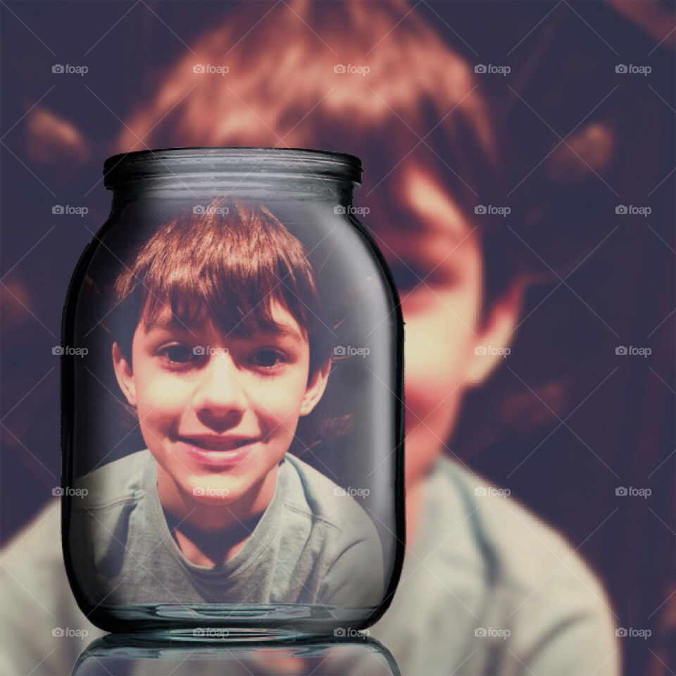 Took a picture of my son threw a mason jar