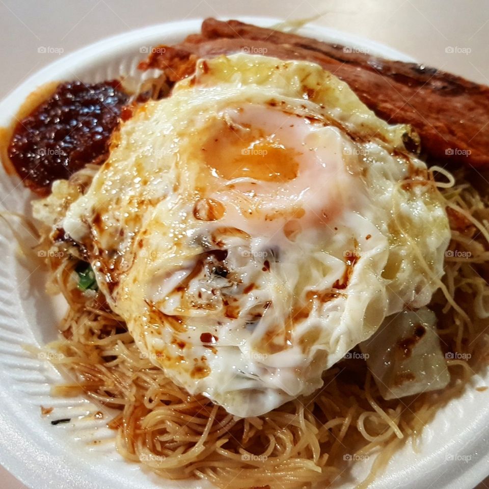 Fried Vermicelli with fried egg and otah