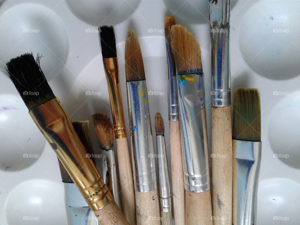 paintbrushes close-up and palette